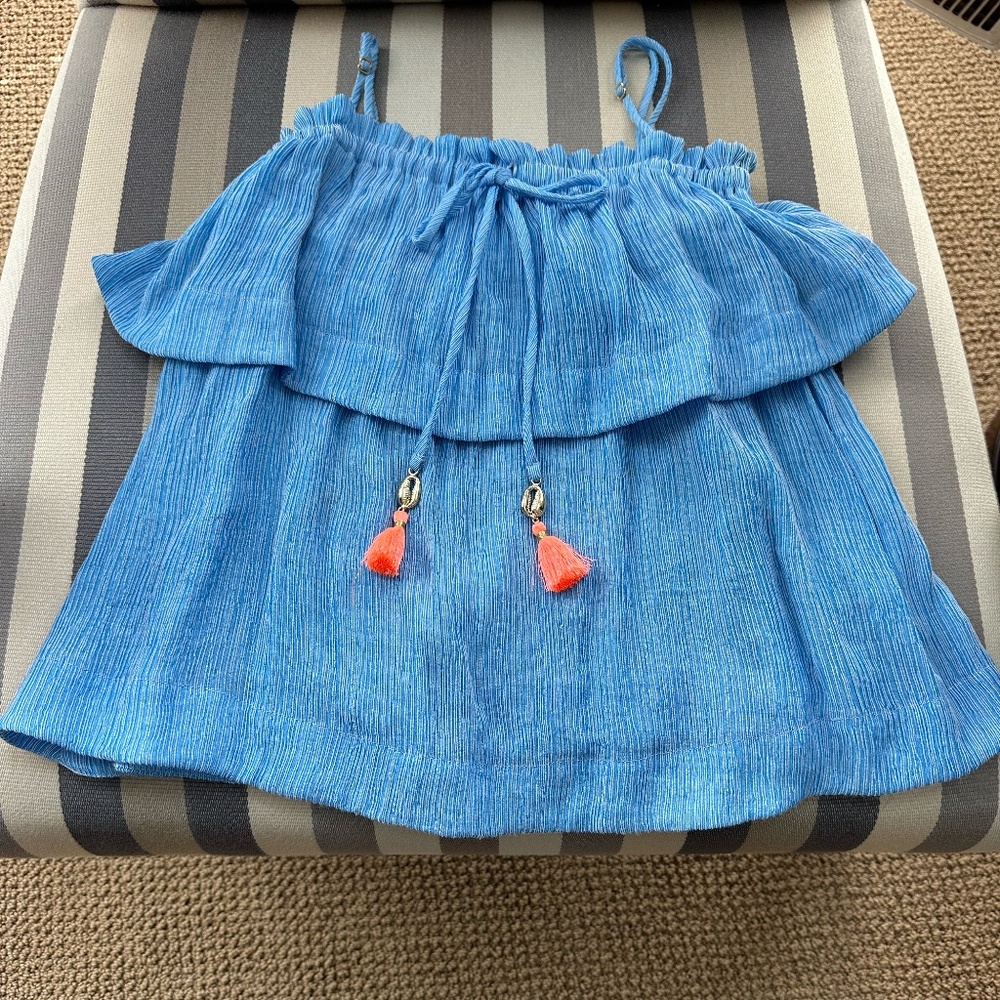 Lilly Pulitzer French Blue Summer Ruffle Tank Top with Tassels - Size XXS